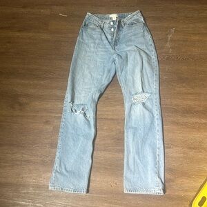H&M button fly straight leg distressed jeans
